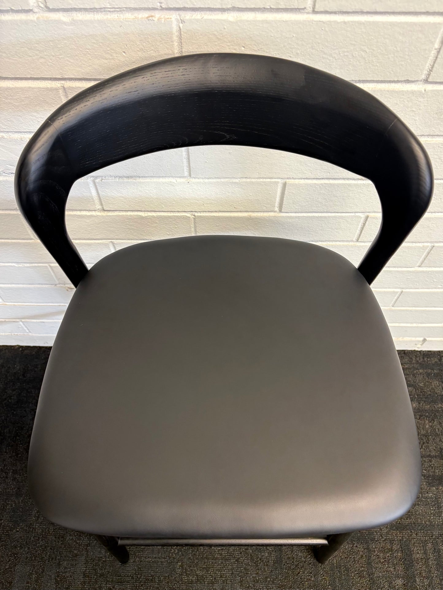 The Danube, with Back, Black Barstool. A blend of modern and contemporary style. Solid black ash frame with black polyurethane seat. Measures  470W X 450D X 670 Seat Height. Back Height 920. Top.