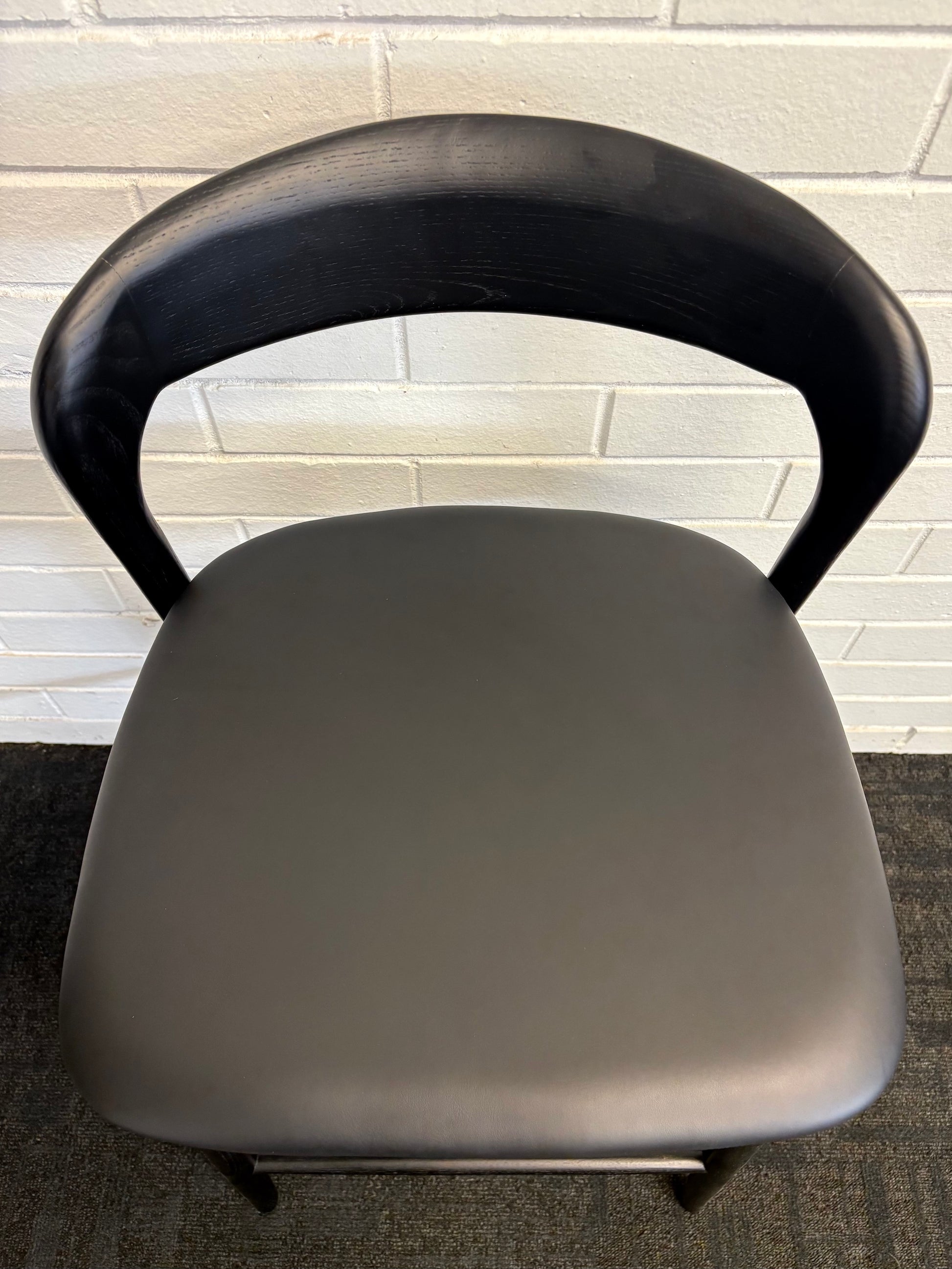 The Danube, with Back, Black Barstool. A blend of modern and contemporary style. Solid black ash frame with black polyurethane seat. Measures  470W X 450D X 670 Seat Height. Back Height 920. Top.