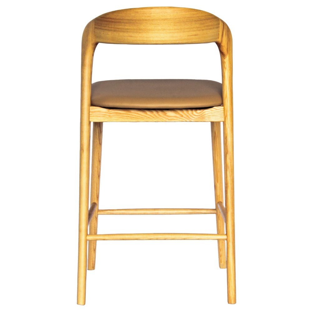 The Danube with Back - Natural / Tan Barstool. A contemporary style barstool. Solid natural ash frame with tan polyurethane seat. Measures  470W X 450D X 670 Seat Height. Back Height 920. Back.