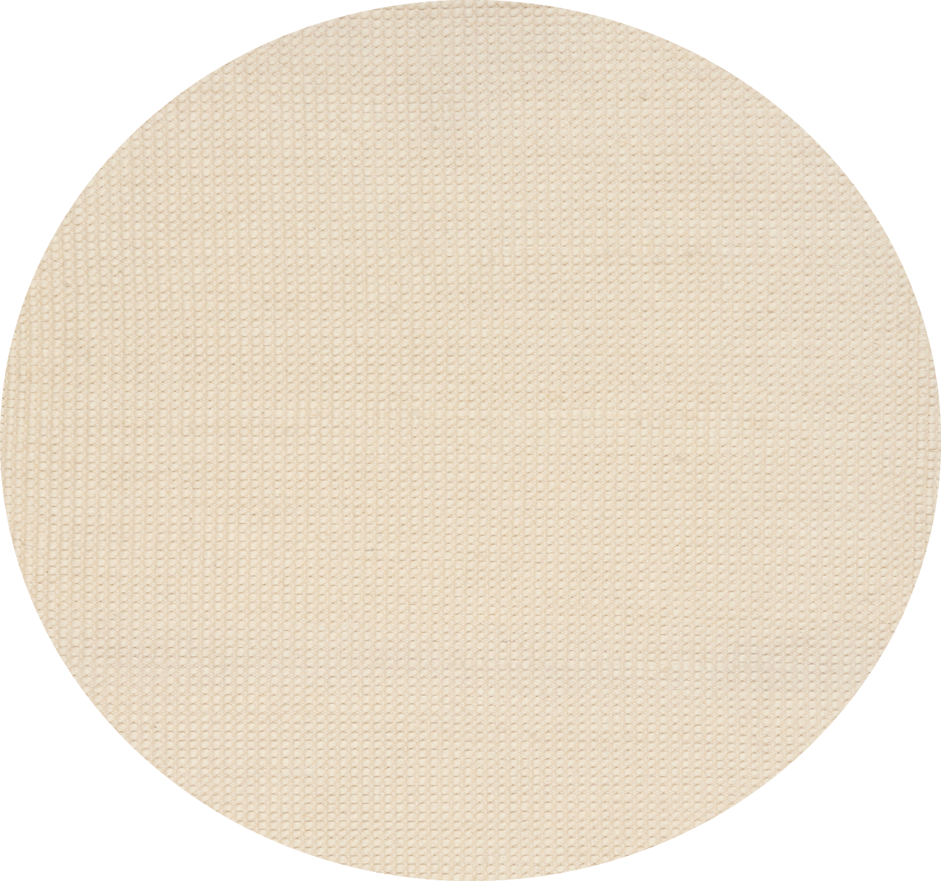Dasha Round - Cream rug. Made of 80% wool and 20% polyester, this round rug features a unique textured design that adds a cozy and inviting feel to any room. Measuring 200cm in diameter. Front Plain