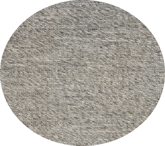 Dasha Round - Dark Grey rug. Made of 80% wool and 20% polyester, this round rug features a unique textured design that adds a cozy and inviting feel to any room. Measuring 200cm in diameter. Front Plain