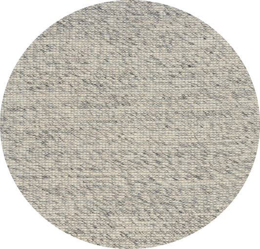 Dasha Round - Grey rug. Made of 80% wool and 20% polyester, this round rug features a unique textured design that adds a cozy and inviting feel to any room. Measuring 200cm in diameter. Front Plain