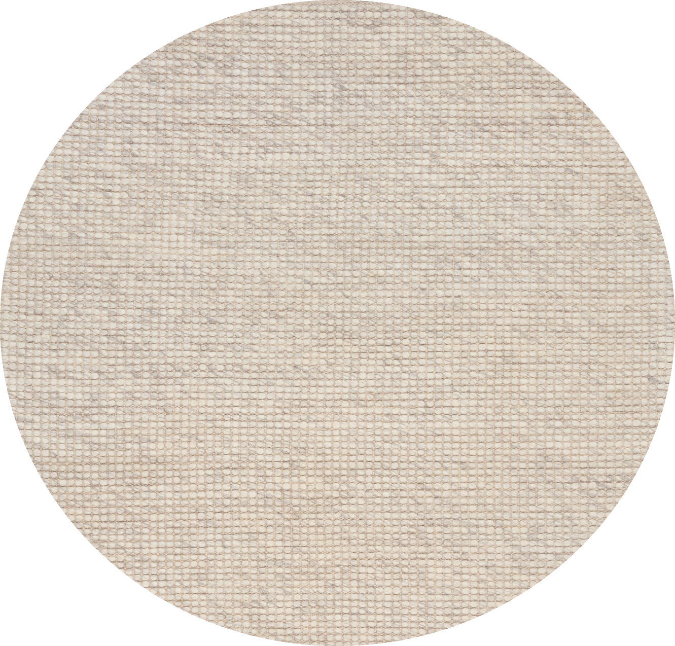 Dasha Round - Light Grey rug. Made of 80% wool and 20% polyester, this round rug features a unique textured design that adds a cozy and inviting feel to any room. Measuring 200cm in diameter. Front Plain