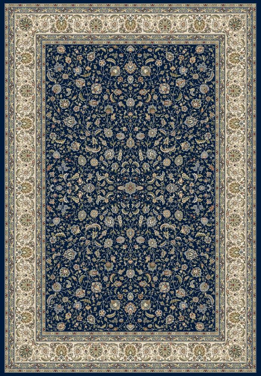 The Davinci 57221 3434 machine-made rug offers lasting style and durability, expertly crafted with heat-set polypropylene for enduring comfort. Colours, dark blues, beiges, browns. 4 Sizes. Front Full.
