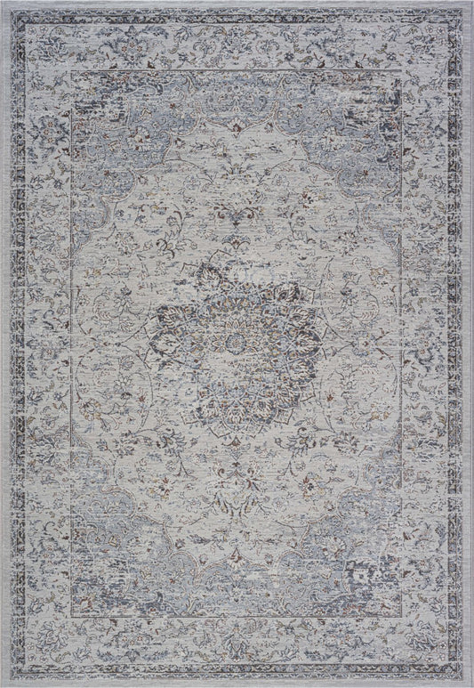 The Davinci 57379 9295 machine-made rug offers traditional style and durability, expertly crafted with heat-set polypropylene for enduring comfort. Colours, Greys, light greys. 3 Sizes. Front Full.