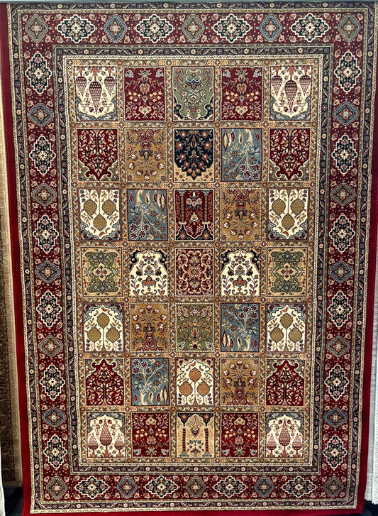 The Davinci Bakhtiari Dark Persian Rug. Machine made and crafted with heat-set polypropylene for long-lasting durability. Featuring a traditional Persian design. Colours, multi. 4 Sizes. Full.