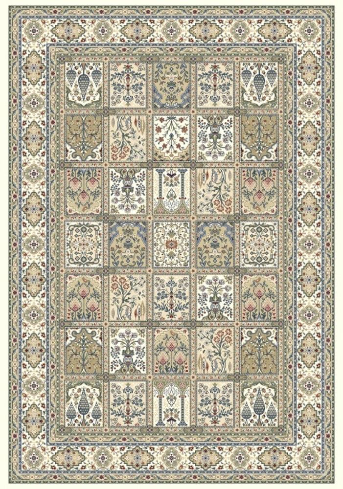 Davinci Bakhtiari Light Persian Rug. Machine made and specially crafted with heat-set polypropylene for long-lasting durability. Featuring a traditional Persian design. Colours, beige/multi. 3 sizes. Top.