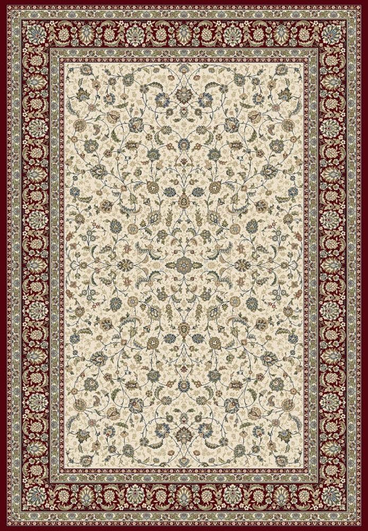 The Davinci Isfahan Beige machine-made Persian rug offers lasting style and durability, expertly crafted with heat-set polypropylene for enduring comfort. Colours, reds, beiges, greys. 4 Sizes. Top.