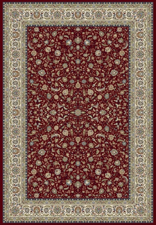 The Davinci Isfahan Red Persian Rug. Machine made and expertly crafted from durable heat-set polypropylene. Features a timeless traditional Persian design. Colours, reds, beiges, blues, greys. 4 sizes. Top.