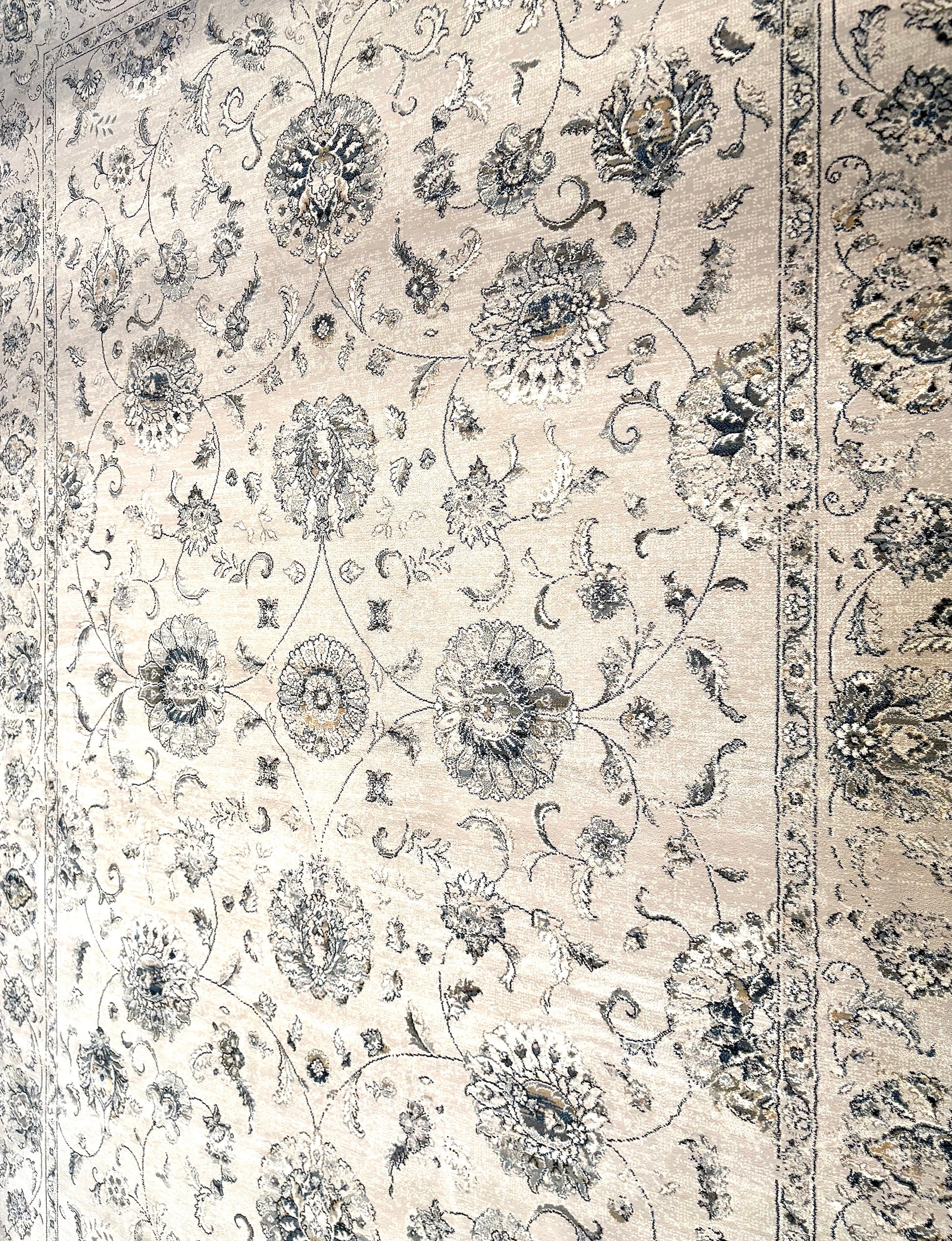 The Davinci Kashan Light Grey Persian Rug. Machine made and crafted from durable heat-set polypropylene. The classic Persian design will elevate your home decor. Colours, Greys. 4 Sizes. Angle.