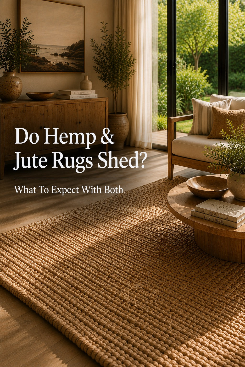 A hand woven Jute Rug styled in a modern Perth home living room setting.