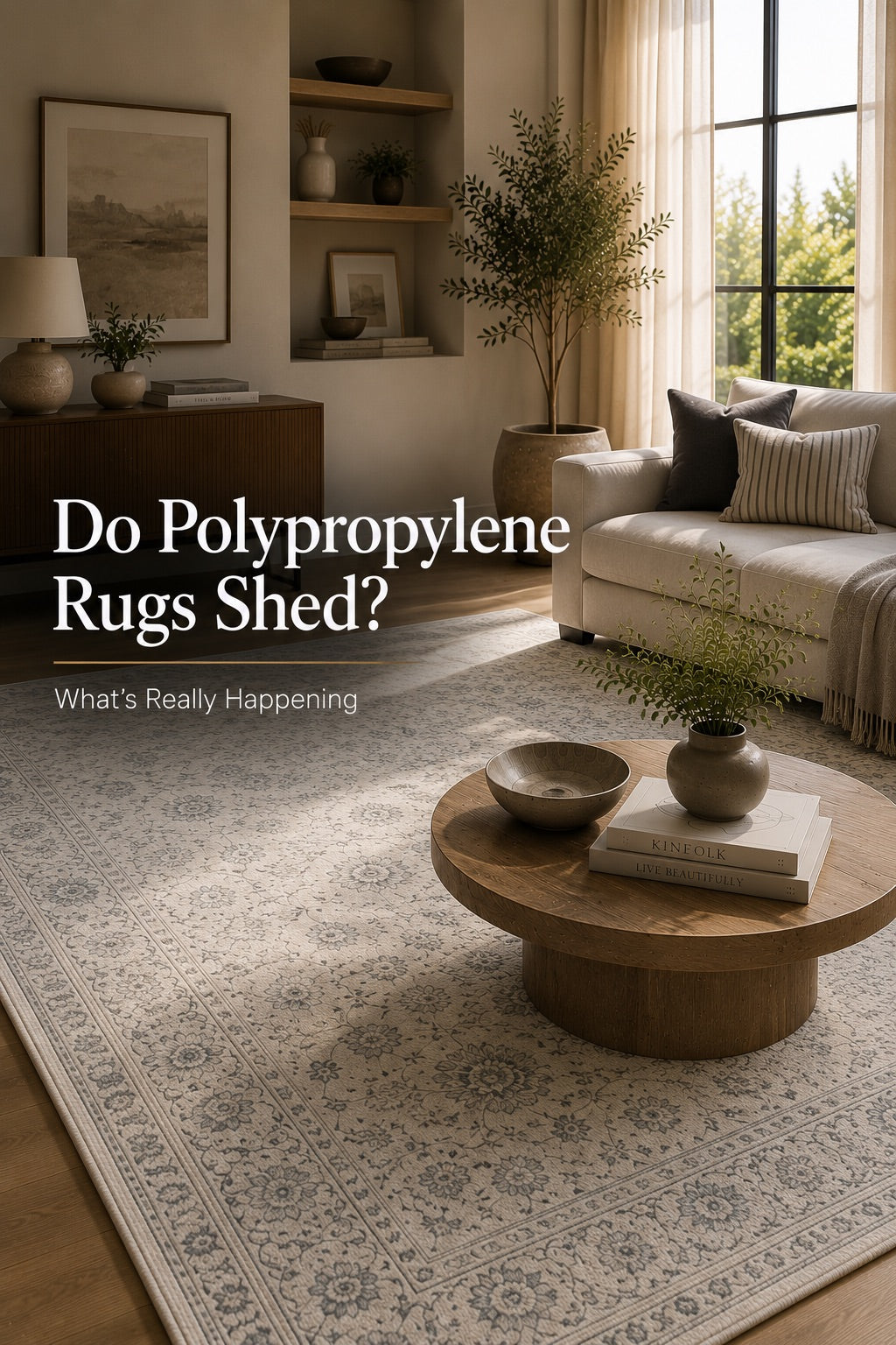 A traditional heat-set polypropylene rug in a modern Perth home living room setting.