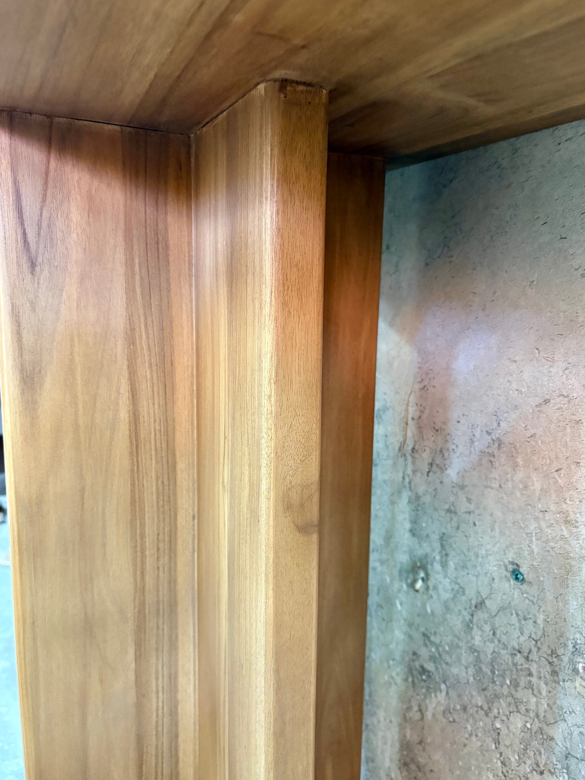 Dublin Teak Top Console crafted from solid teak. Featuring solid teak top with rounded ends and solid panel-styled pillar supports. Colour Natural Teak. Measures 1800 Wide X 380 Depth X 800 Height. Inner Leg.