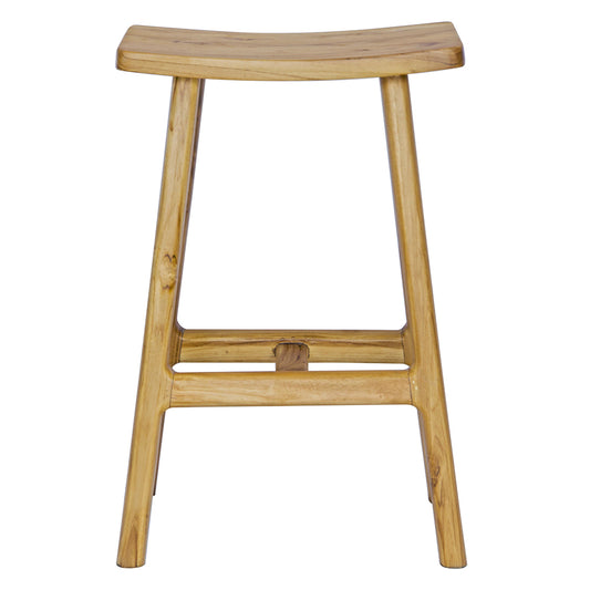 The Fitzroy Barstool features a rectangular bowed seat on A-Frame legs. Crafted from sustainable teak. Colour natural. Measures 430 wide X 300 depth X 660 height. Front Plain.