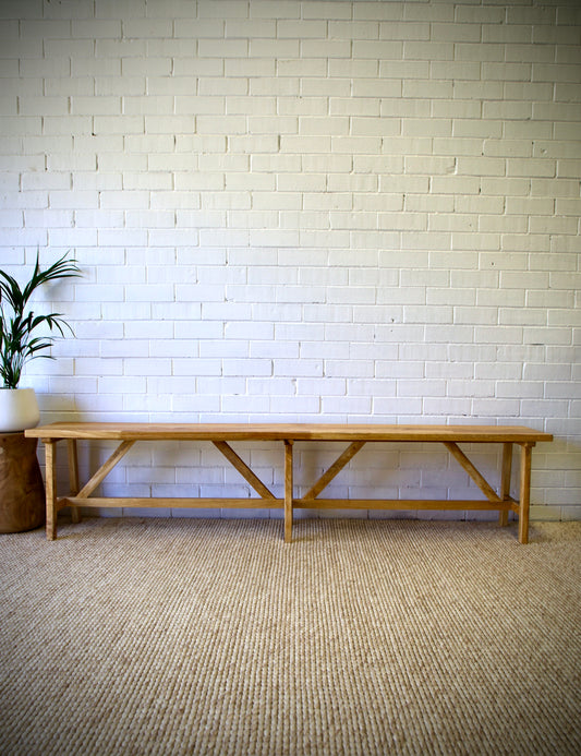 The Ginger 1800 Bench boasts a classic contemporary look.  Crafted from sustainable fruitwood. Colour natural. Measures 1800 length x 350 depth X 470 height. Front Styled.