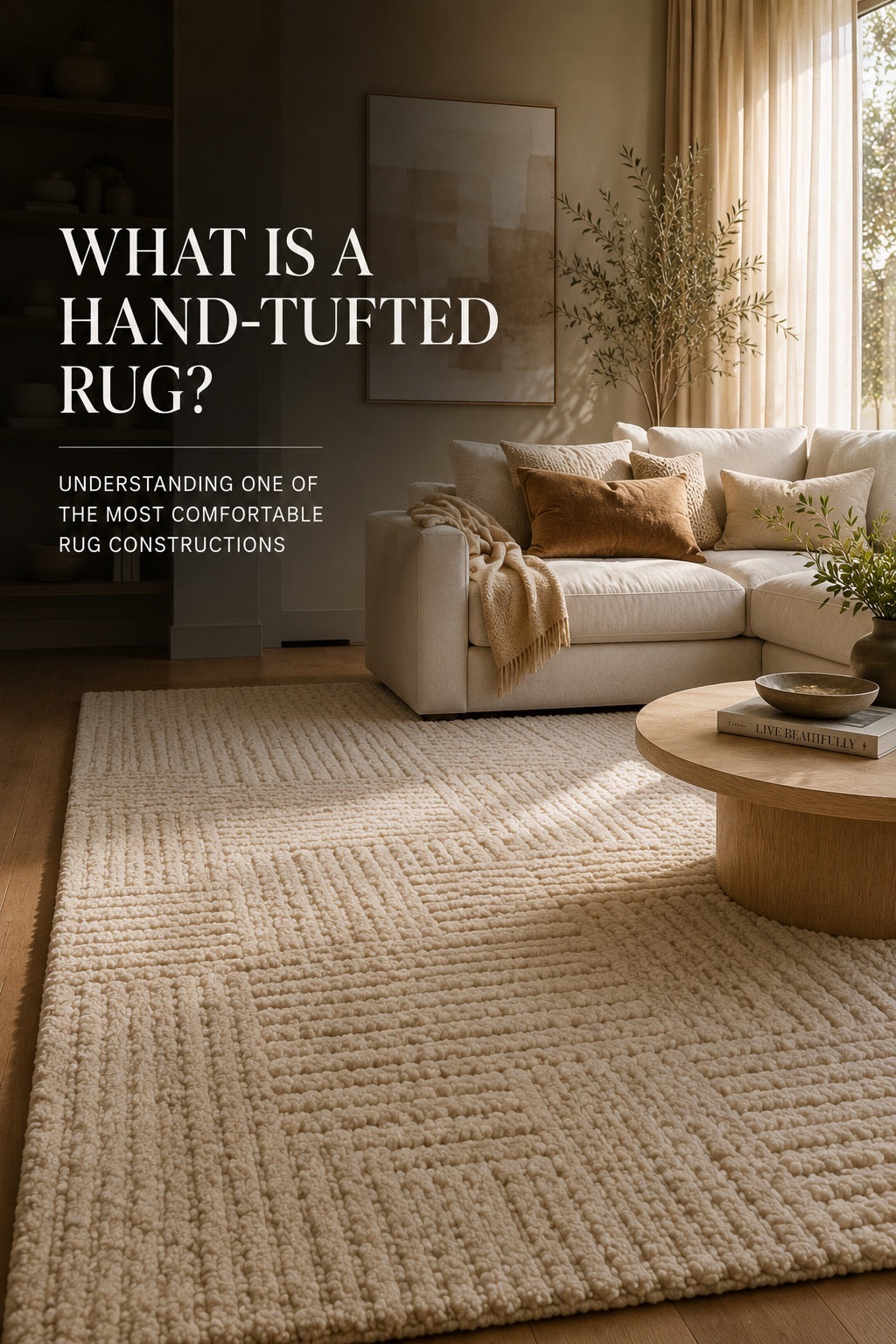 A Hand-Tufted Wool Rug styled in a modern Perth home living room setting.