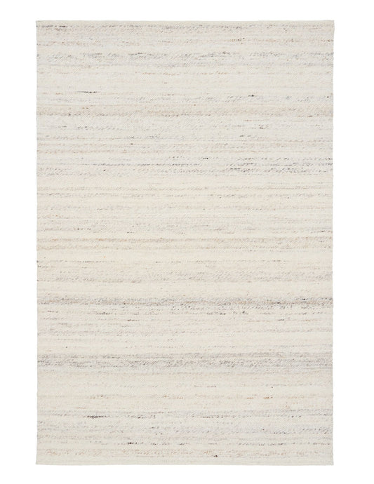 Harmony White Rug – hand-woven blend of wool and viscose in soft natural tones, featuring a textured finish that’s both elegant and durable. Colour White with black and brown fleck. 4 sizes. Top Plain.