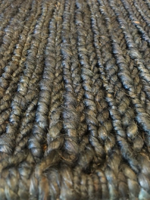 Hemp Blue is a hand woven braided hemp rug. Colour Dark Blue. Sizes 200 X 290 and 240 X 320. Angle.
