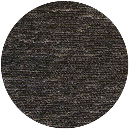 The Hemp Round - Black, hand-woven rug. Made in India, it features a round shape in two sizes, 160 and 190 Diameter. Colour, Black. Front Plain.