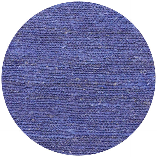 The Hemp Round - Blue, hand-woven rug. Made in India, it features a round shape in two sizes, 160 and 190 Diameter. Colour, Blue. Front Plain.