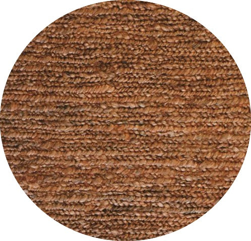 The Hemp Round - Terra, hand-woven rug. Made in India, it features a round shape in two sizes, 160 and 190 Diameter. Colour, terracotta. Front Plain.