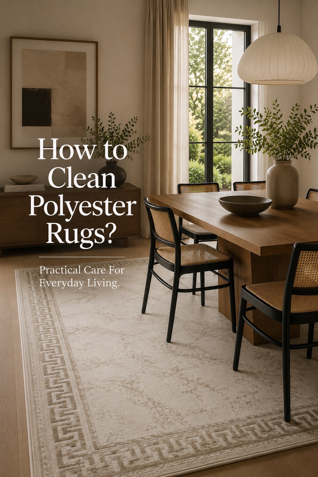 A polyester machine made rug styled in a modern Perth home dining room.