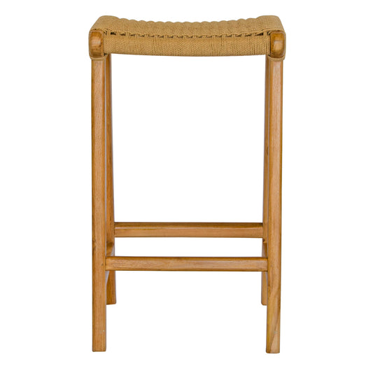 The Hudson Barstool boasts a coastal contemporary feel. Crafted from sustainable solid teak and featuring a luxurious rope seat. Colour natural. Measures 400 wide X 350 depth X 680 seat height. Front Plain.