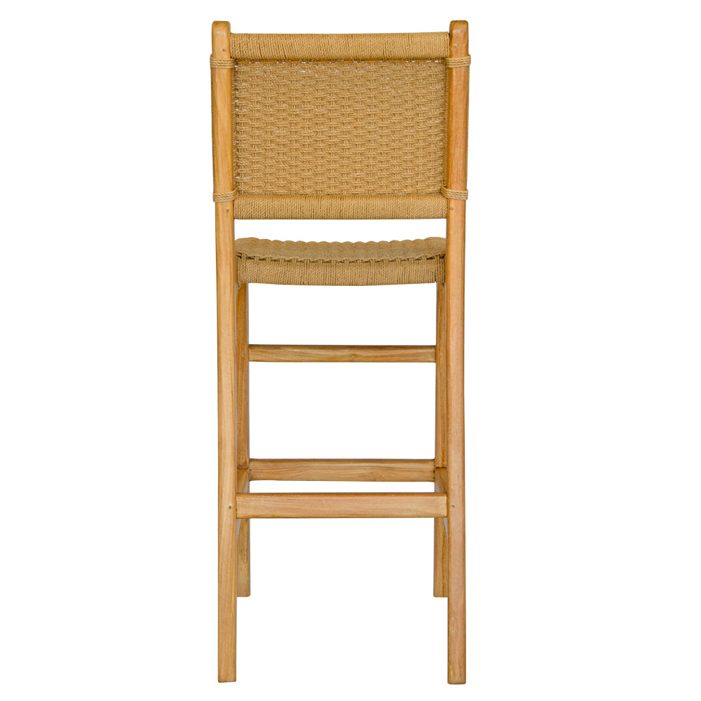 The Hudson with Back Barstool boasts a coastal contemporary feel. Crafted from sustainable solid teak and featuring a luxurious rope seat. Colour natural. Measures 400 Wide x 560 Depth x 1050 Back Height x 680 seat height. Back Plain.