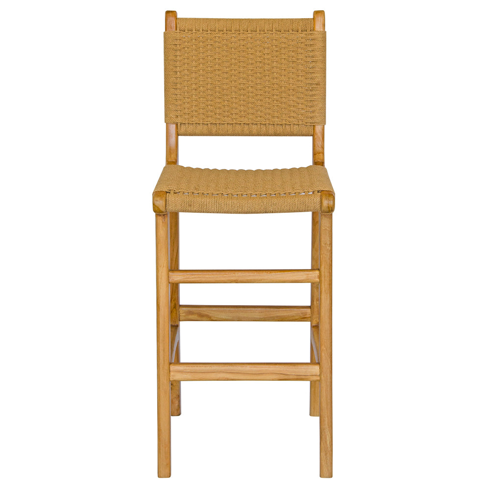 The Hudson with Back Barstool boasts a coastal contemporary feel. Crafted from sustainable solid teak and featuring a luxurious rope seat. Colour natural. Measures 400 Wide x 560 Depth x 1050 Back Height x 680 seat height. Front Plain.
