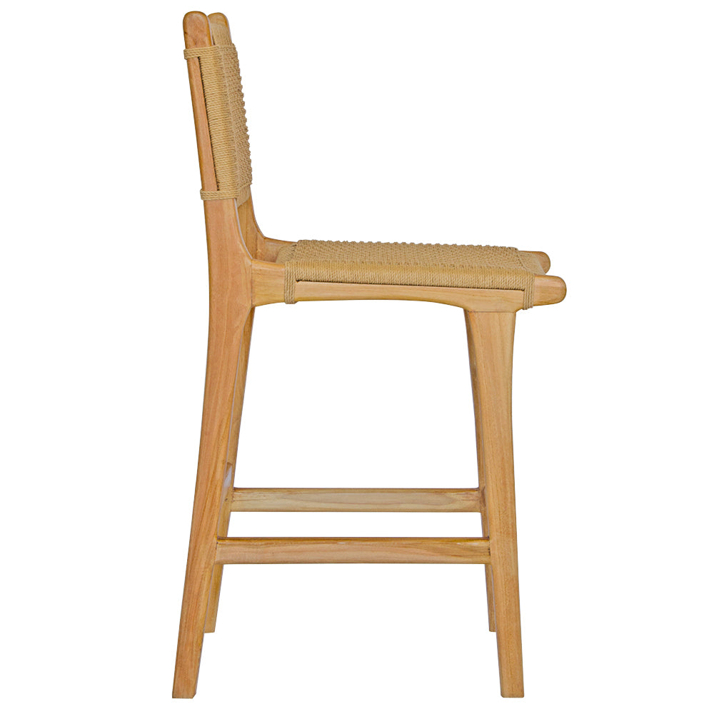 The Hudson with Back Barstool boasts a coastal contemporary feel. Crafted from sustainable solid teak and featuring a luxurious rope seat. Colour natural. Measures 400 Wide x 560 Depth x 1050 Back Height x 680 seat height. Side Plain.
