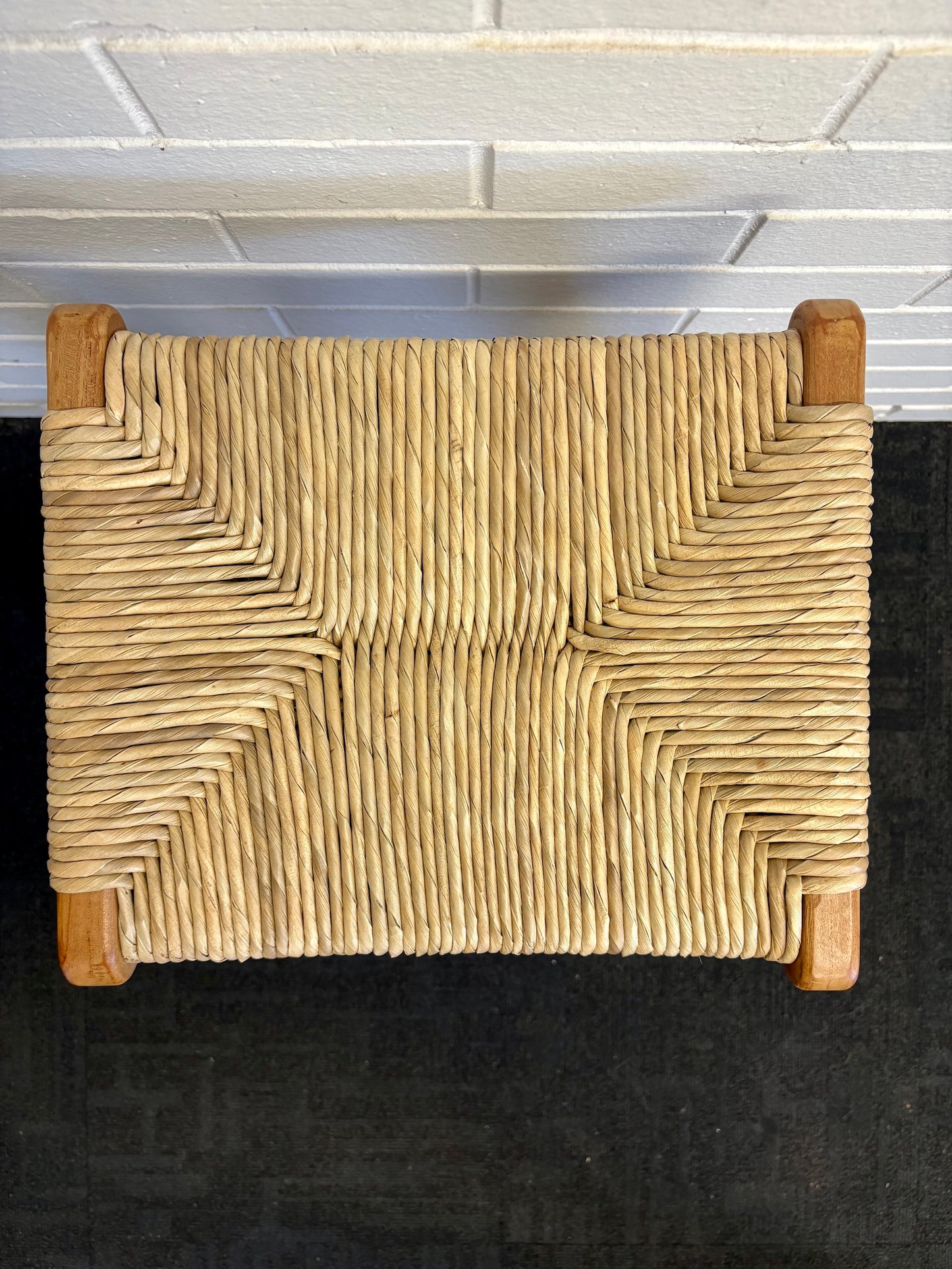 Indus barstool with solid teak wood frame and hand-woven natural pandan seat, featuring a clean, minimalist design suitable for coastal and contemporary interiors. Measures 400 Wide X 350 Depth X 680 Height. Top.