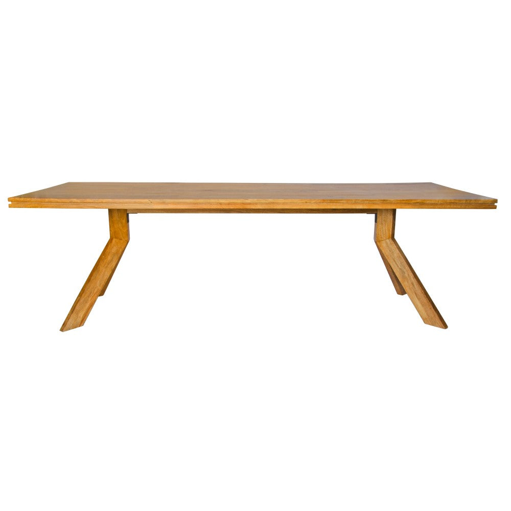 The Joni - 1600 Dining Table. This modern rectangular table features a solid fruitwood top with an eye catching V-leg design. Measures 1600 Length x 800 wide. Front Plain.