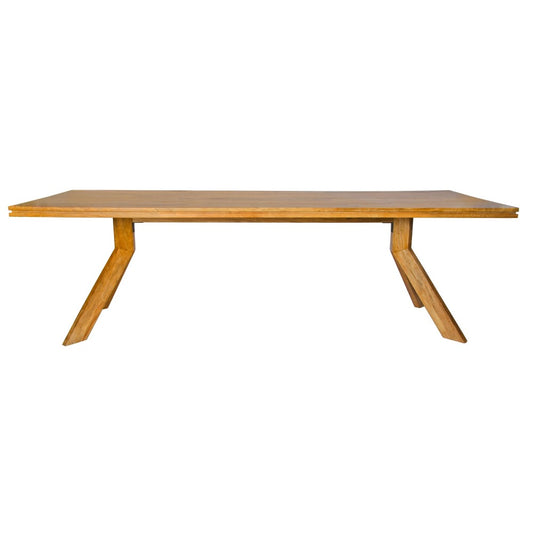 The Joni - 1600 Dining Table. This modern rectangular table features a solid fruitwood top with an eye catching V-leg design. Measures 1600 Length x 800 wide. Front Plain.