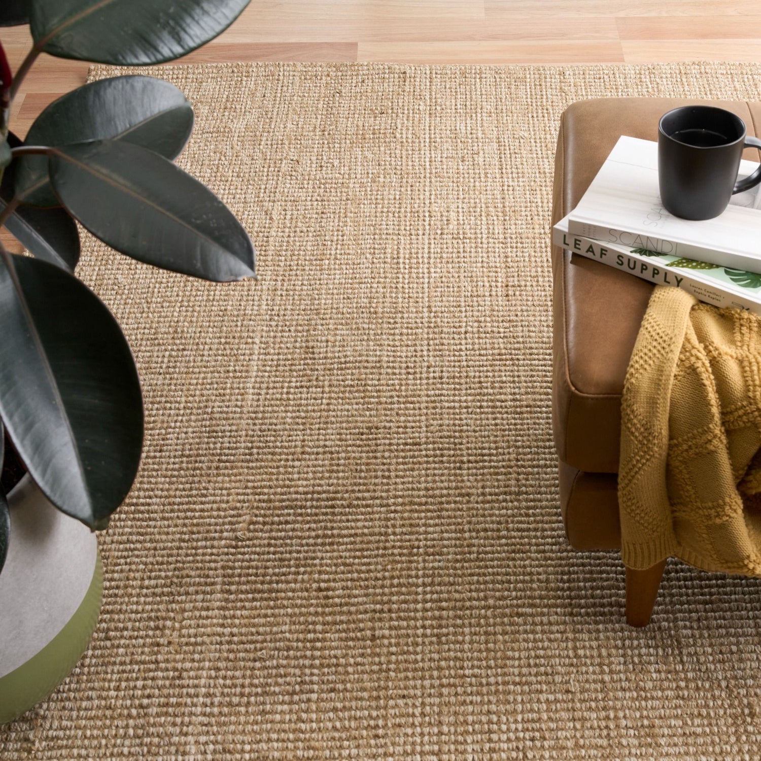 Jute waves rug styled in a modern Perth home.