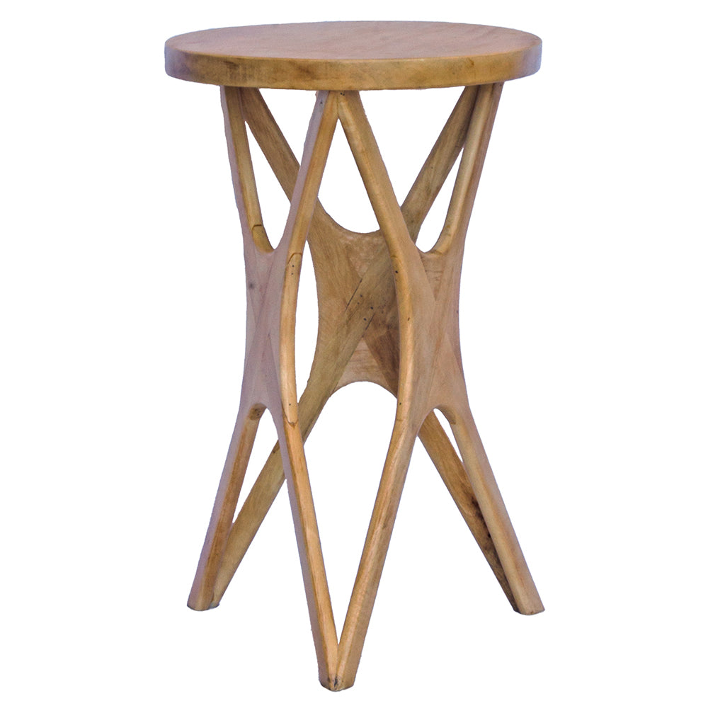 The Kamakura Side Table is crafted from sustainable fruitwood. Features a round top with cross-legged styled legs.  Colour natural. Measures  400 diameter X 660 height. Front Plain.
