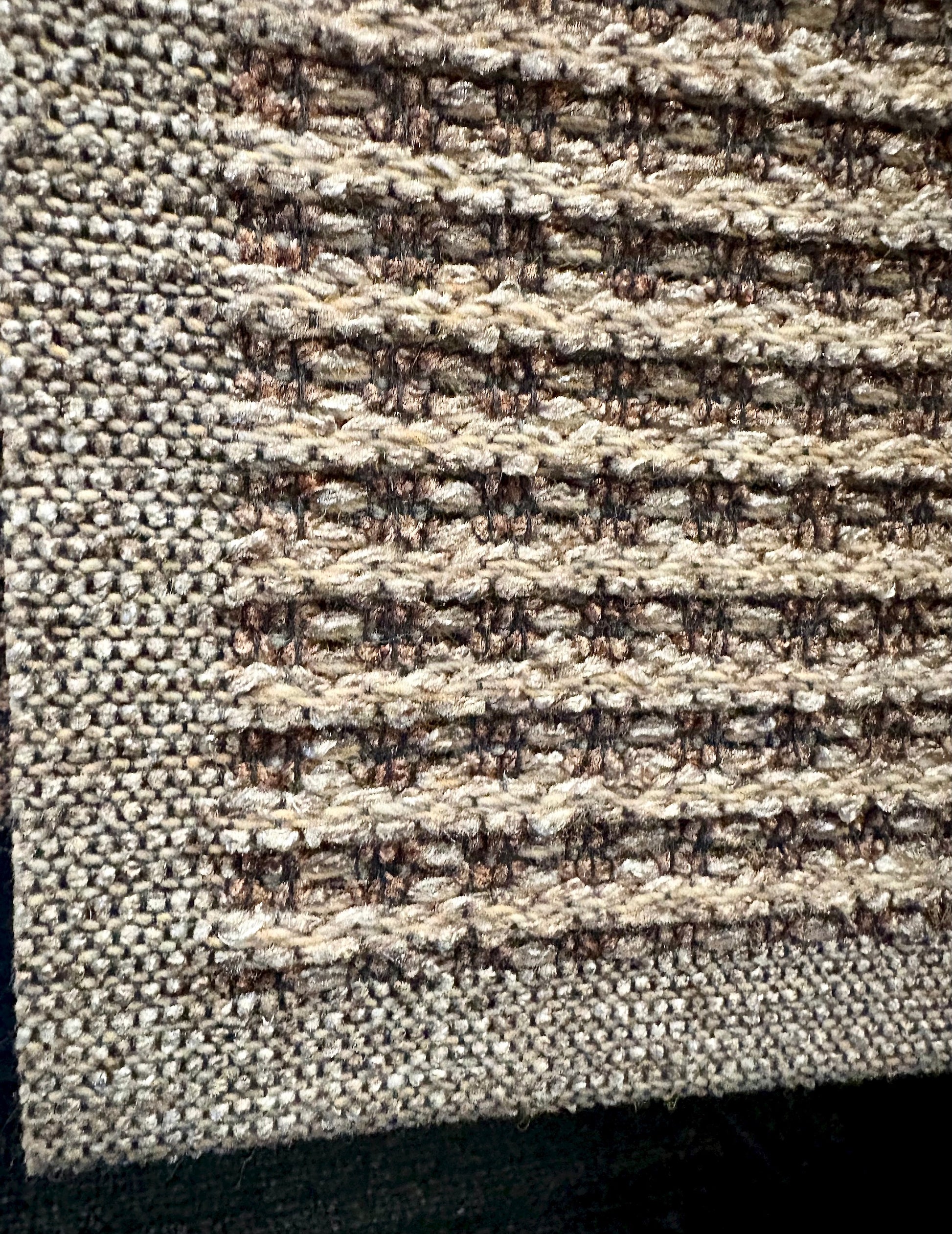 Katana Cream indoor/outdoor rug featuring soft cream and light grey tones and a subtle textured pattern, power-loomed from UV-stabilised polypropylene for lasting durability. Colour creams and light greys. 3 sizes. Corner.