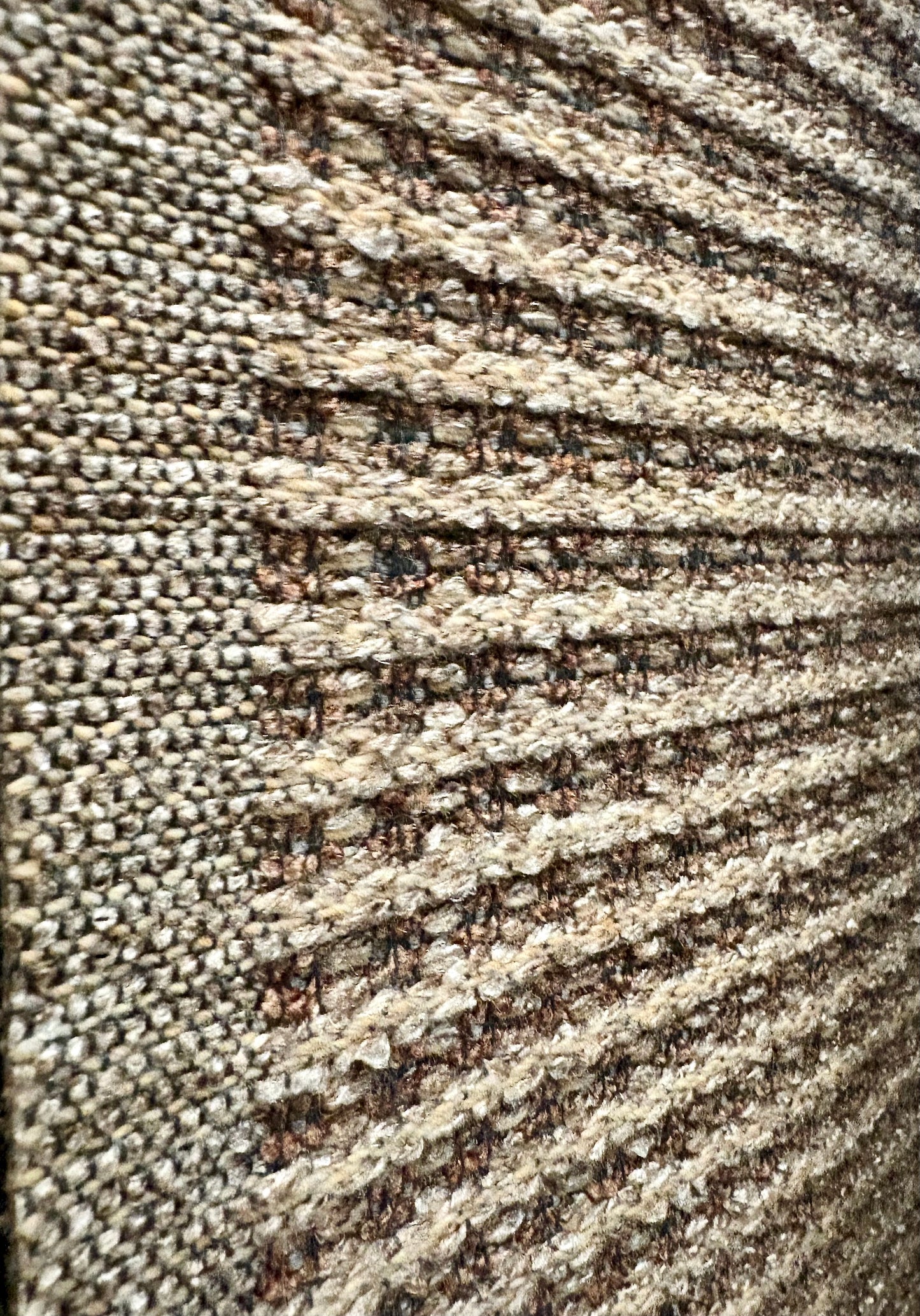 Katana Cream indoor/outdoor rug featuring soft cream and light grey tones and a subtle textured pattern, power-loomed from UV-stabilised polypropylene for lasting durability. Colour creams and light greys. 3 sizes. Side.