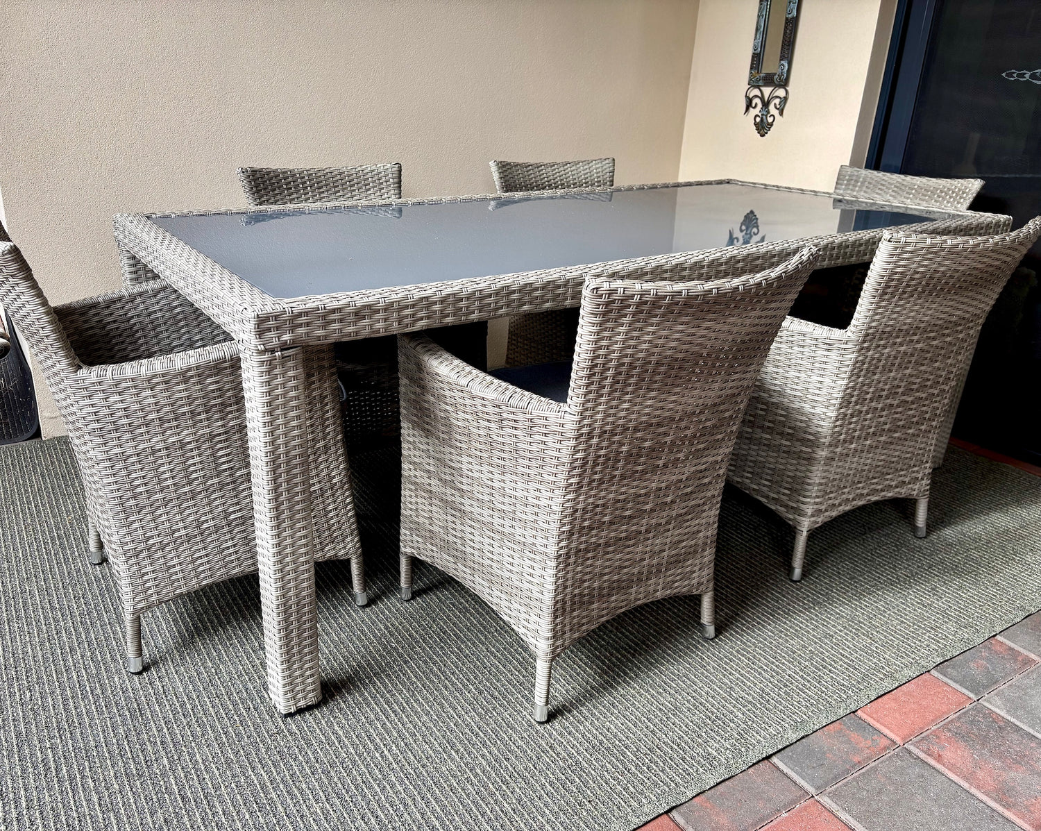 The Katana Forrest UV Stabilised Polypropylene Rug styled in a Perth home outdoor alfresco area.