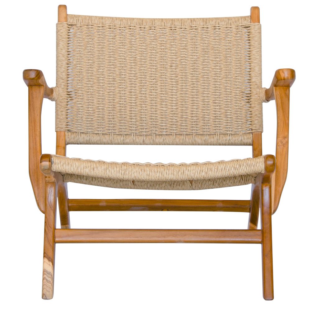 The Lotus Occasional Chair. Made with sustainable teak and natural rope, this occasional chair exudes style while providing comfort and durability. Measures 720 Depth X 730 Height - 350 Seat Height. Front.