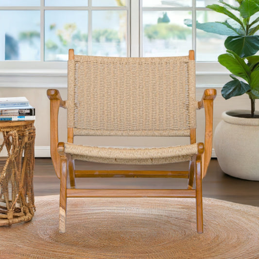 The Lotus Occasional Chair. Made with sustainable teak and natural rope, this occasional chair exudes style while providing comfort and durability. Measures 720 Depth X 730 Height - 350 Seat Height. Life.