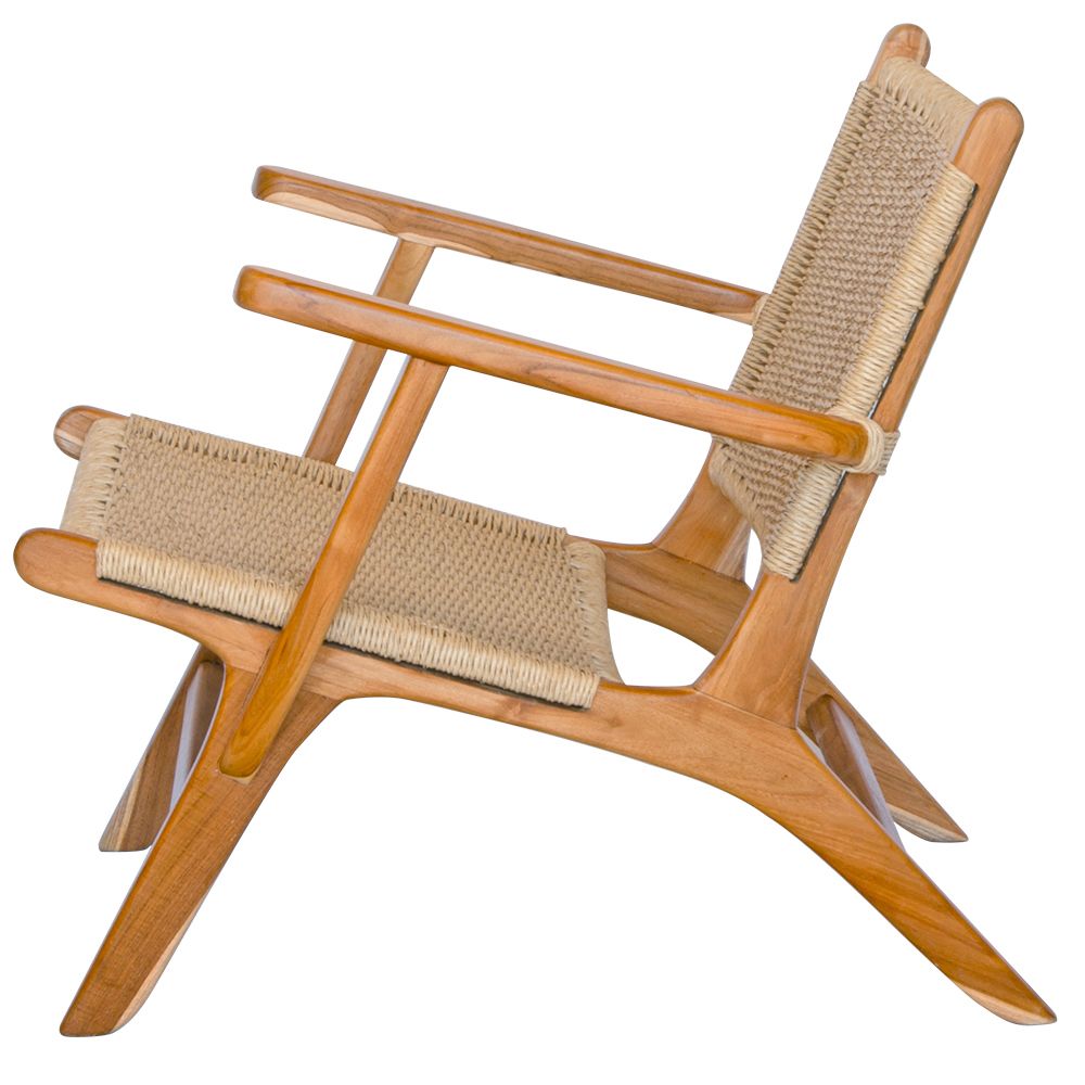 The Lotus Occasional Chair. Made with sustainable teak and natural rope, this occasional chair exudes style while providing comfort and durability. Measures 720 Depth X 730 Height - 350 Seat Height. Side.