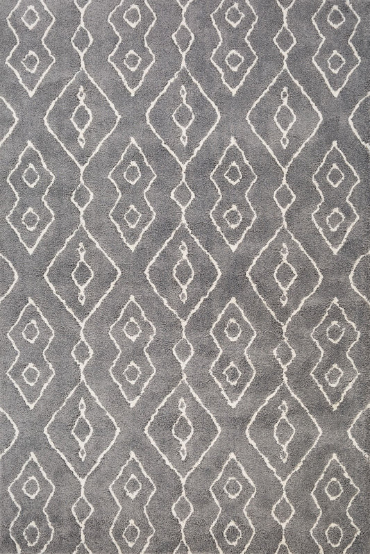 Luana Grey Ivory 8020 is a machine made polypropylene rug.  It features a shaggy pile with a moroccan boho inspired design. Colours Grey with Ivory White moroccan inspired patterns. Sizes 160 X 230, 200 X 290, 240 X 320 and 300 X 390. Full.