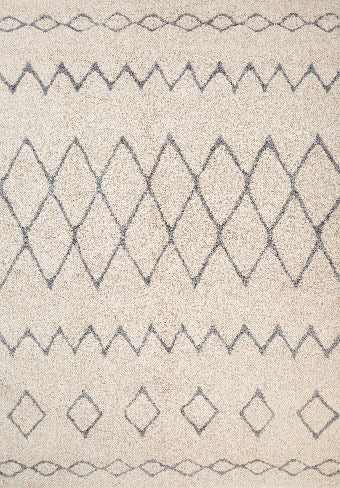 Luana Band Ivory Grey is a machine made polypropylene rug.  It features a shaggy pile with a moroccan boho inspired design. Colours Ivory with moroccan inspired grey patterns. Sizes 160 X 230, 200 X 290, 240 X 320 and 300 X 390. Top.