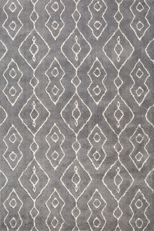 Luana Column Grey Ivory is a machine made polypropylene rug.  It features a shaggy pile with a moroccan boho inspired design. Colours Grey with Ivory White moroccan inspired patterns. Sizes 160 X 230, 200 X 290, 240 X 320 and 300 X 390. Top.