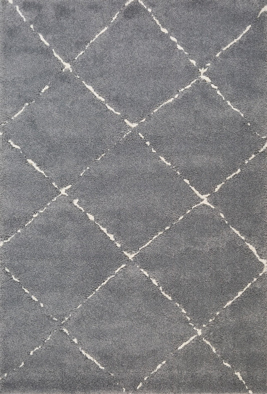 Luana Diamond Grey Ivory is a machine made polypropylene rug.  It features a shaggy pile with a moroccan boho inspired design. Colours Grey with Ivory White Diamond pattern. Sizes 160 X 230, 200 X 290, 240 X 320 and 300 X 390. Top.