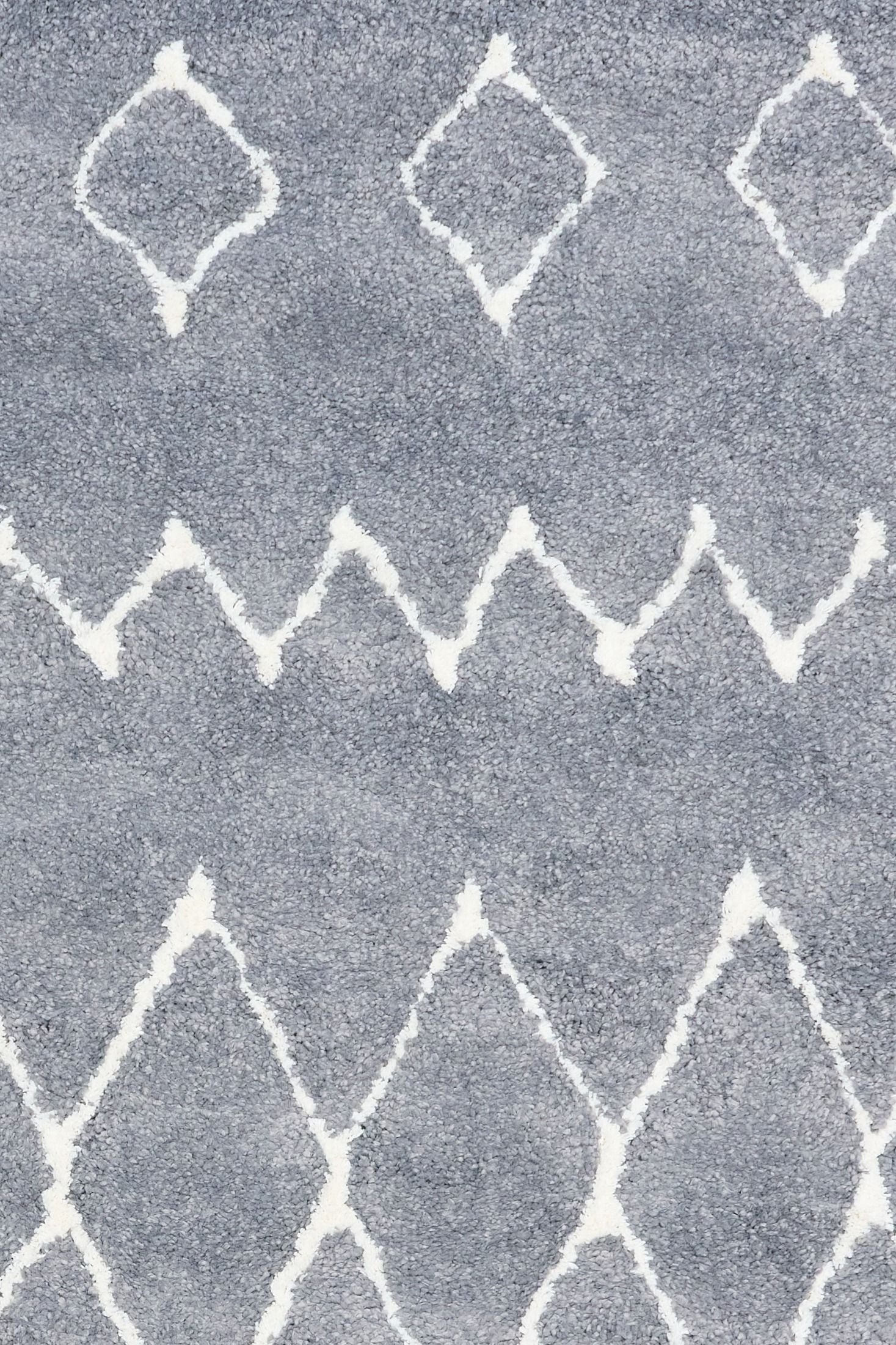 Luana Grey Ivory 1215 is a machine made polypropylene rug.  It features a shaggy pile with a moroccan boho inspired design. Colours Grey with Ivory White patterns. Sizes 160 X 230, 200 X 290, 240 X 320 and 300 X 390. Close.
