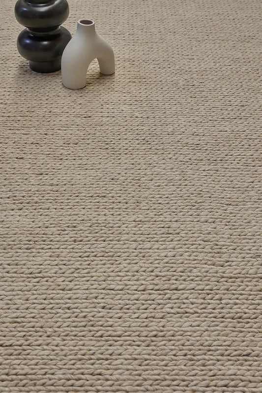Luxury Beige is a hand-braided rug crafted using wool and bamboo silk for luxurious feel. Its contemporary Scandinavian design stands out with a modern look and a pile height of 16-18mm. Colour Beige. Sizes 160 X 230, 200 X 290, 240 X 340 and 300 X 400. Life.