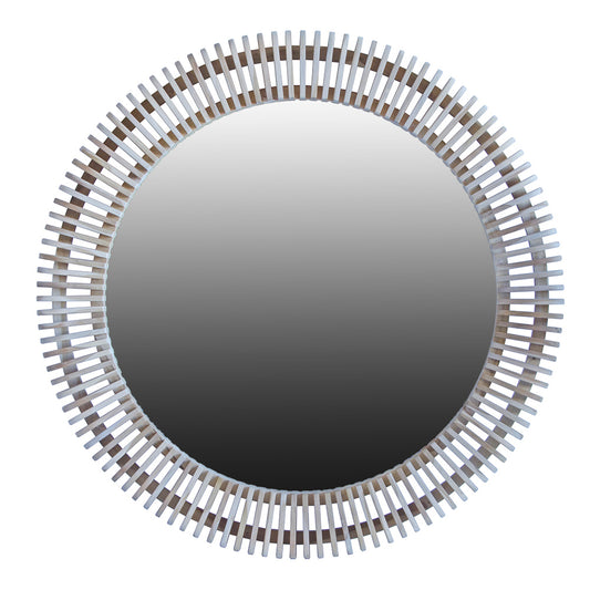 The Maldives 1200 DIA Round mirror is handcrafted from sustainably sourced teak. Its contemporary round shape with slatted wood finish adds a unique, textured look. Colour natural. Measures 1200 diameter. Front Plain.