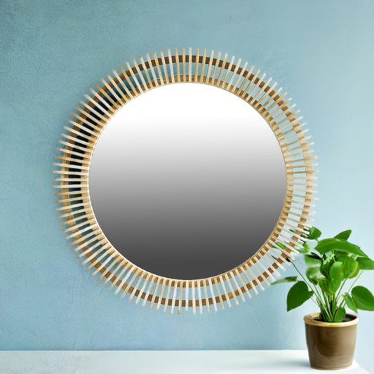 The Maldives 1200 DIA Round mirror is handcrafted from sustainably sourced teak. Its contemporary round shape with slatted wood finish adds a unique, textured look. Colour natural. Measures 1200 diameter. Life.