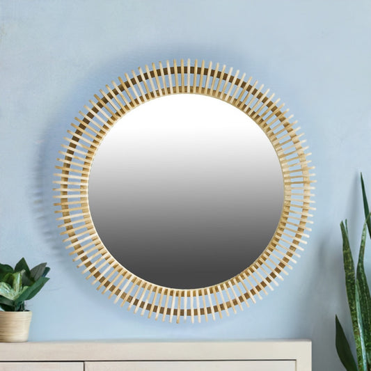 The Maldives 850 DIA Round mirror is handcrafted from sustainably sourced teak. Its contemporary round shape with slatted wood finish adds a unique, textured look. Colour natural. Measures 850 diameter. Styled.